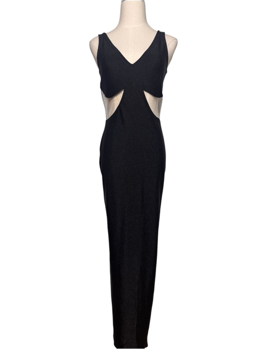 Vintage Versace Black Long Jersey Dress w/ PVC Inserts – Size 44 - Picture 2 of 11